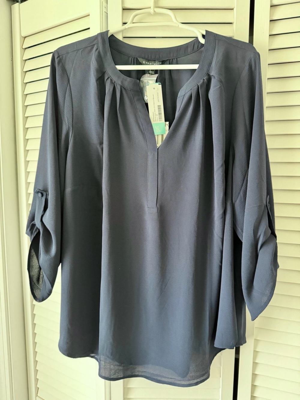 41 Hawthorn Navy Blue V-Notch Roll-Tab Blouse